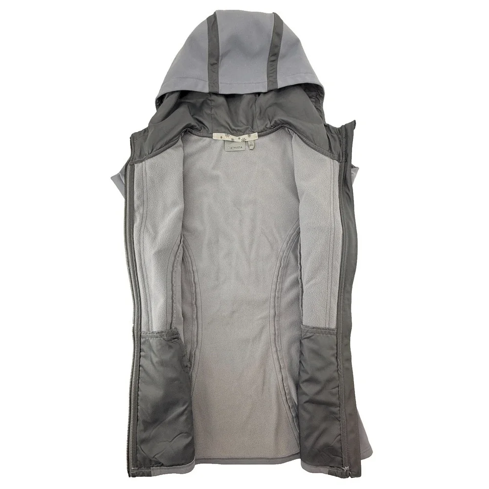Athleta Womens Small Gray Hooded Jacket Full Zip‎ Athletic Running Yoga Stretch